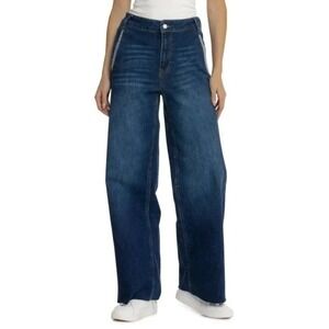 Oat New York Women's Wide-leg Unhemmed Rhinestone Denim Jeans Sz 27 Herri Dark